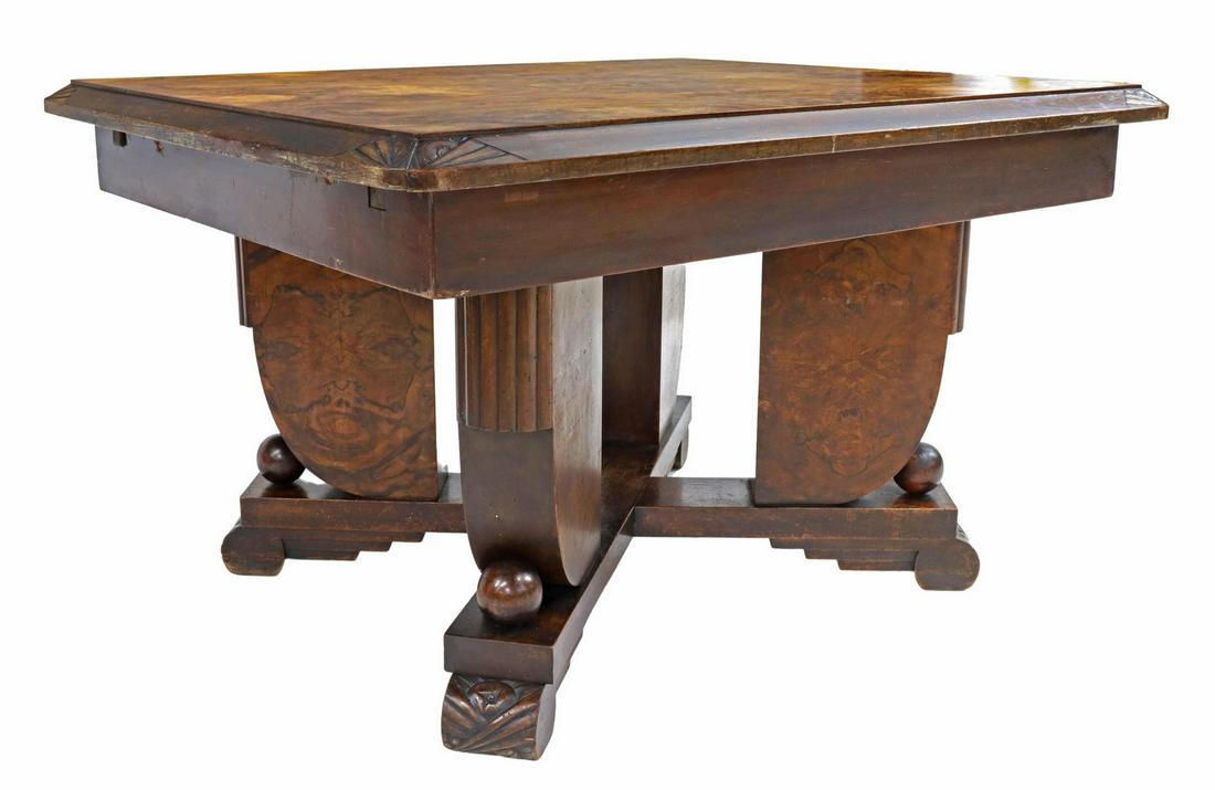 ART DECO BURLED WALNUT SCULPTURAL DINING TABLE (1 of 4)