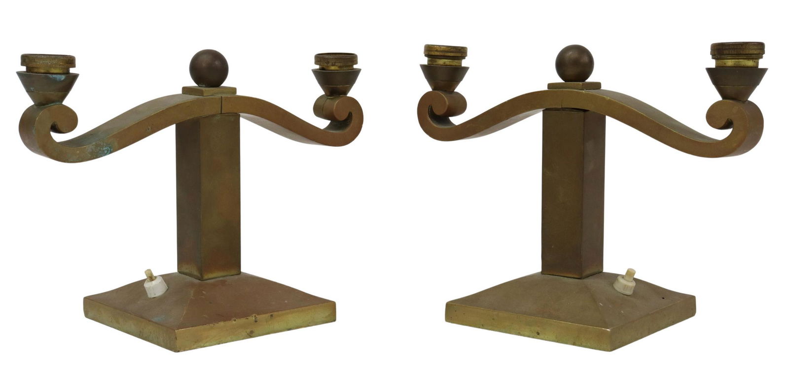 (2) FRENCH ART DECO BRONZE TWO-LIGHT TABLE LAMPS (1 of 3)