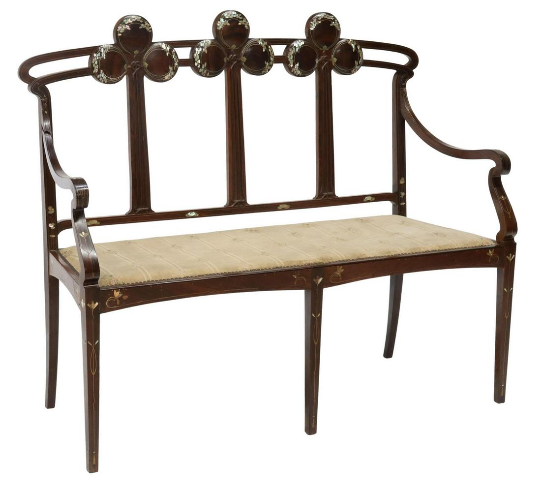 ITALIAN ART NOUVEAU MOP INLAID ROSEWOOD SETTEE (1 of 5)