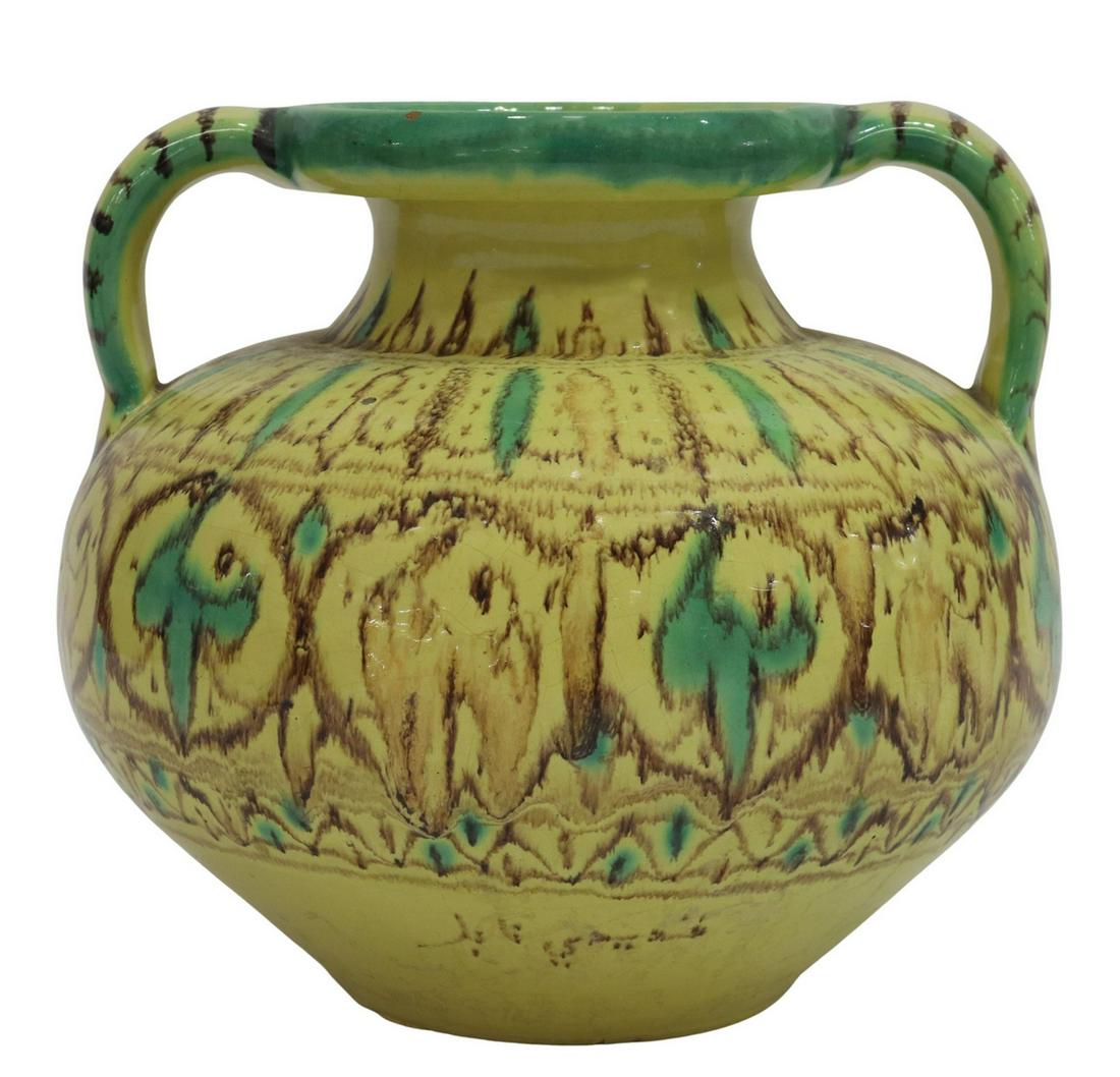 MOROCCAN YELLOW & GREEN GLAZED TERRACOTTA VASE (1 of 5)