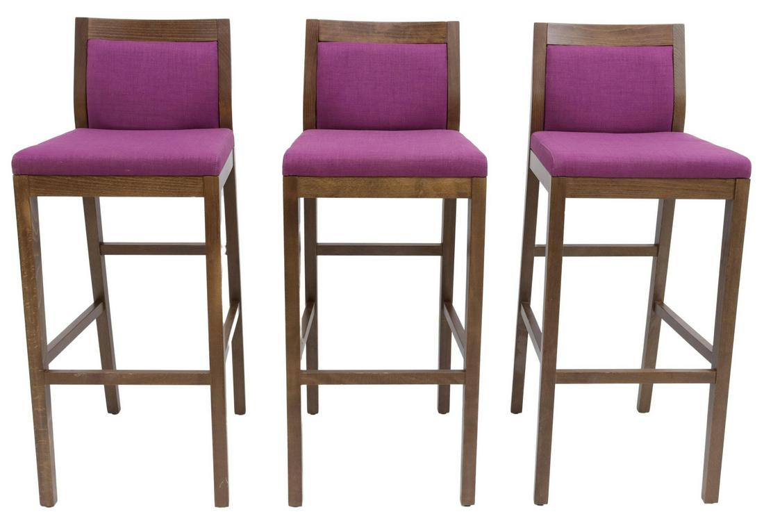 (3) FRENCH CONTEMPORARY UPHOLSTERED BAR CHAIRS (1 of 3)