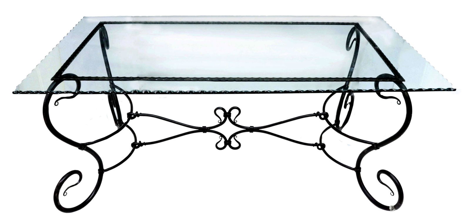 GLASS-TOP WROUGHT IRON COFFEE TABLE (1 of 1)