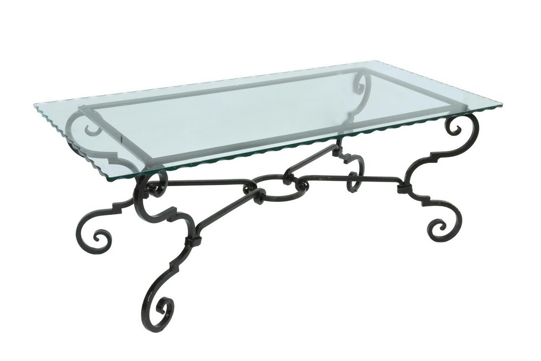 GLASS-TOP WROUGHT IRON COFFEE TABLE (1 of 4)