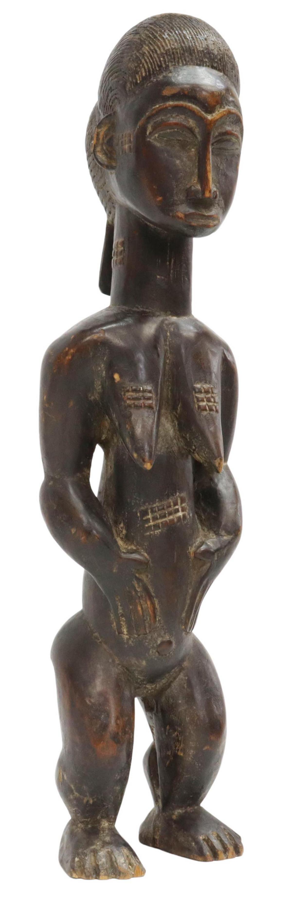 AFRICAN BAULE CARVED WOOD FEMALE SPIRIT FIGURE (1 of 4)