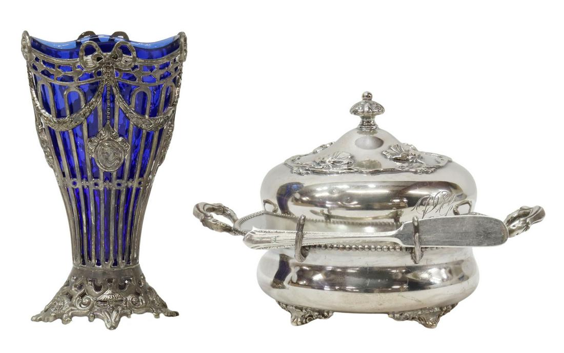 (2) ART NOUVEAU SILVER PLATE VASE & BUTTER DISH (1 of 4)