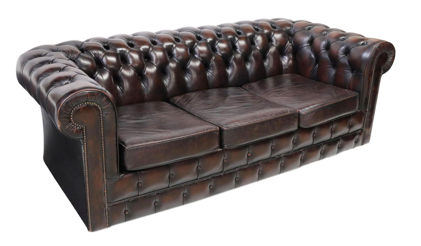 BUTTONED BROWN LEATHER CHESTERFIELD SLEEPER SOFA (1 of 5)