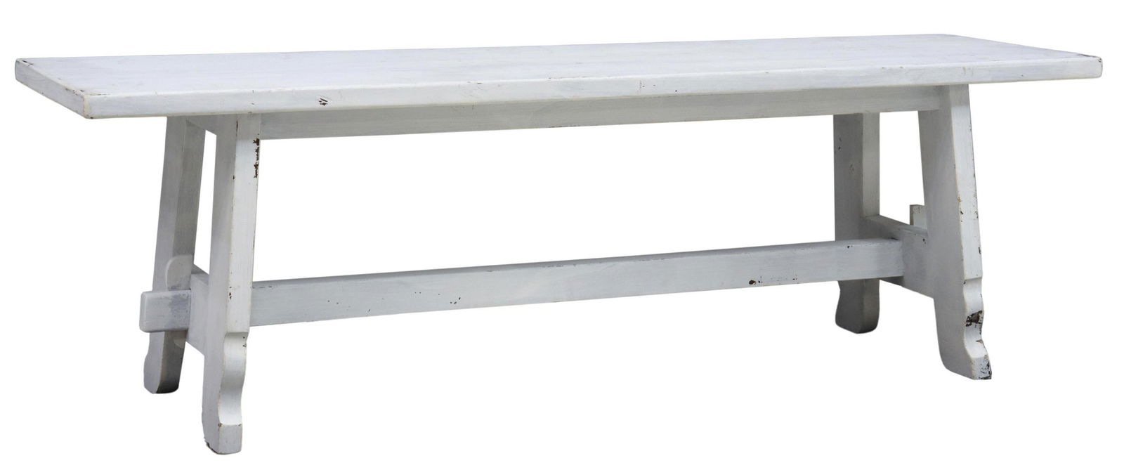 FRENCH PROVINCIAL WHITE-PAINTED TRESTLE BENCH (1 of 4)