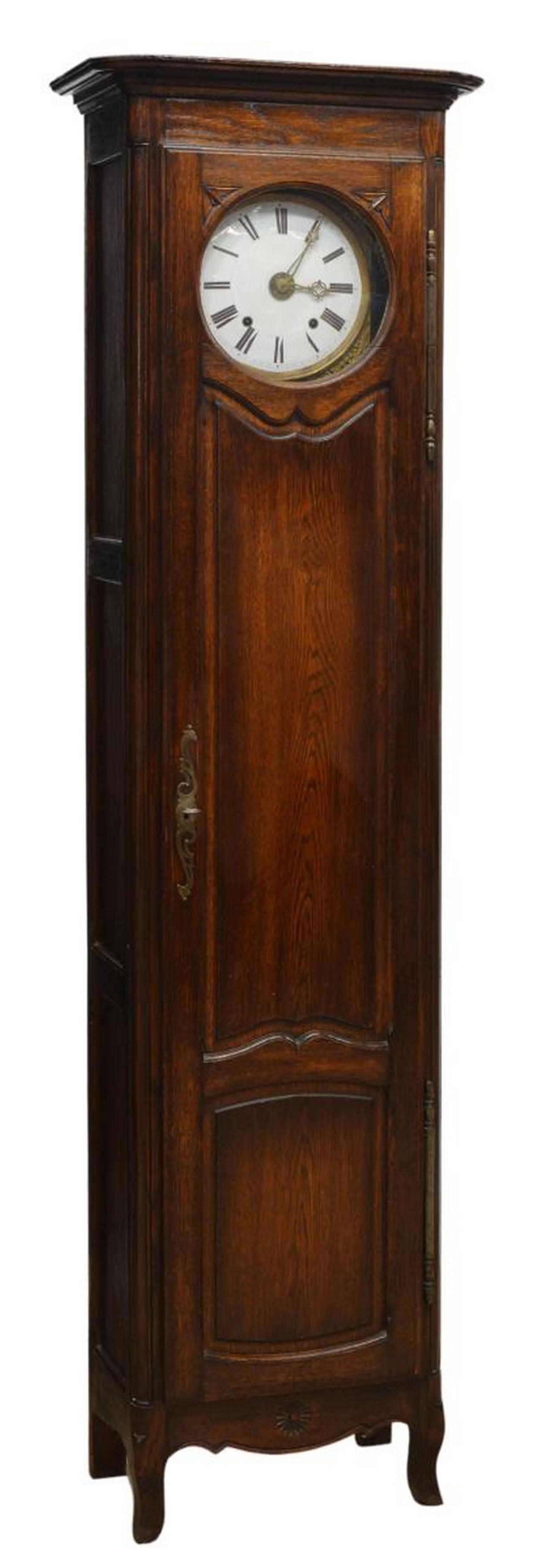 FRENCH MORBIER OAK LONG CASE CLOCK, 19TH C. (1 of 6)