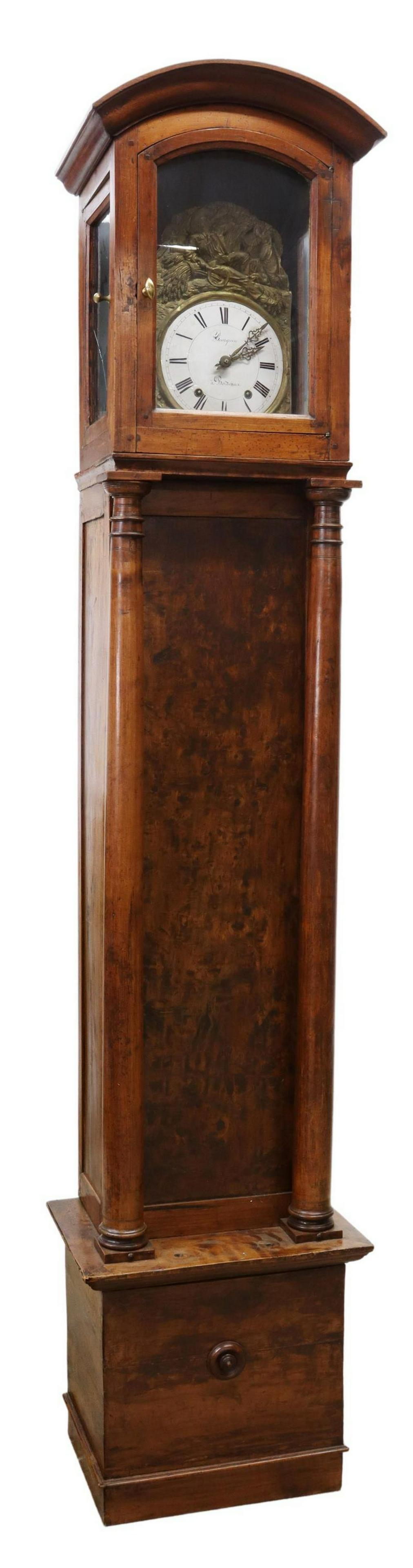 FRENCH MORBIER MIXED WOOD LONGCASE CLOCK (1 of 5)