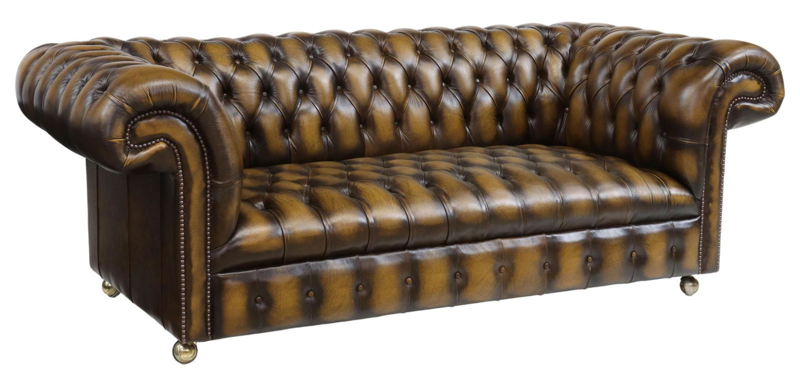 ENGLISH BUTTONED BROWN LEATHER CHESTERFIELD SOFA (1 of 3)