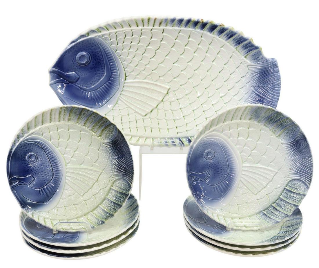 (9) FRENCH FAIENCE FISH PLATES & PLATTER (1 of 4)