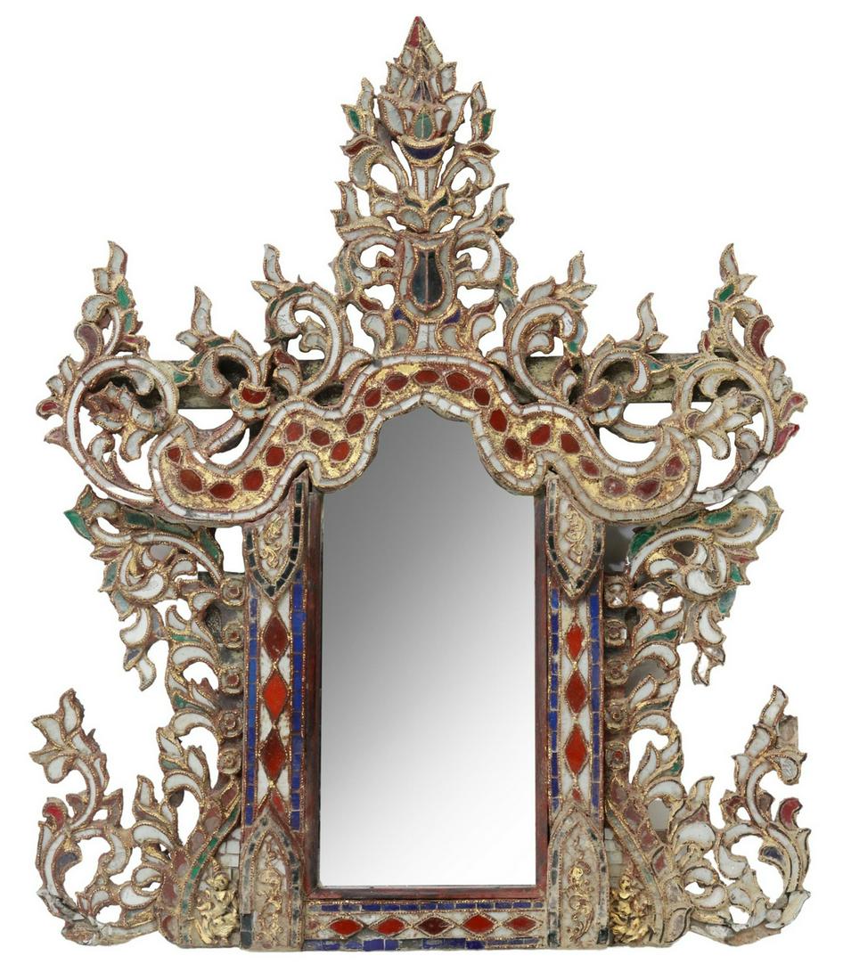 SOUTHEAST ASIAN PARCEL GILT TEMPLE MIRROR (1 of 3)