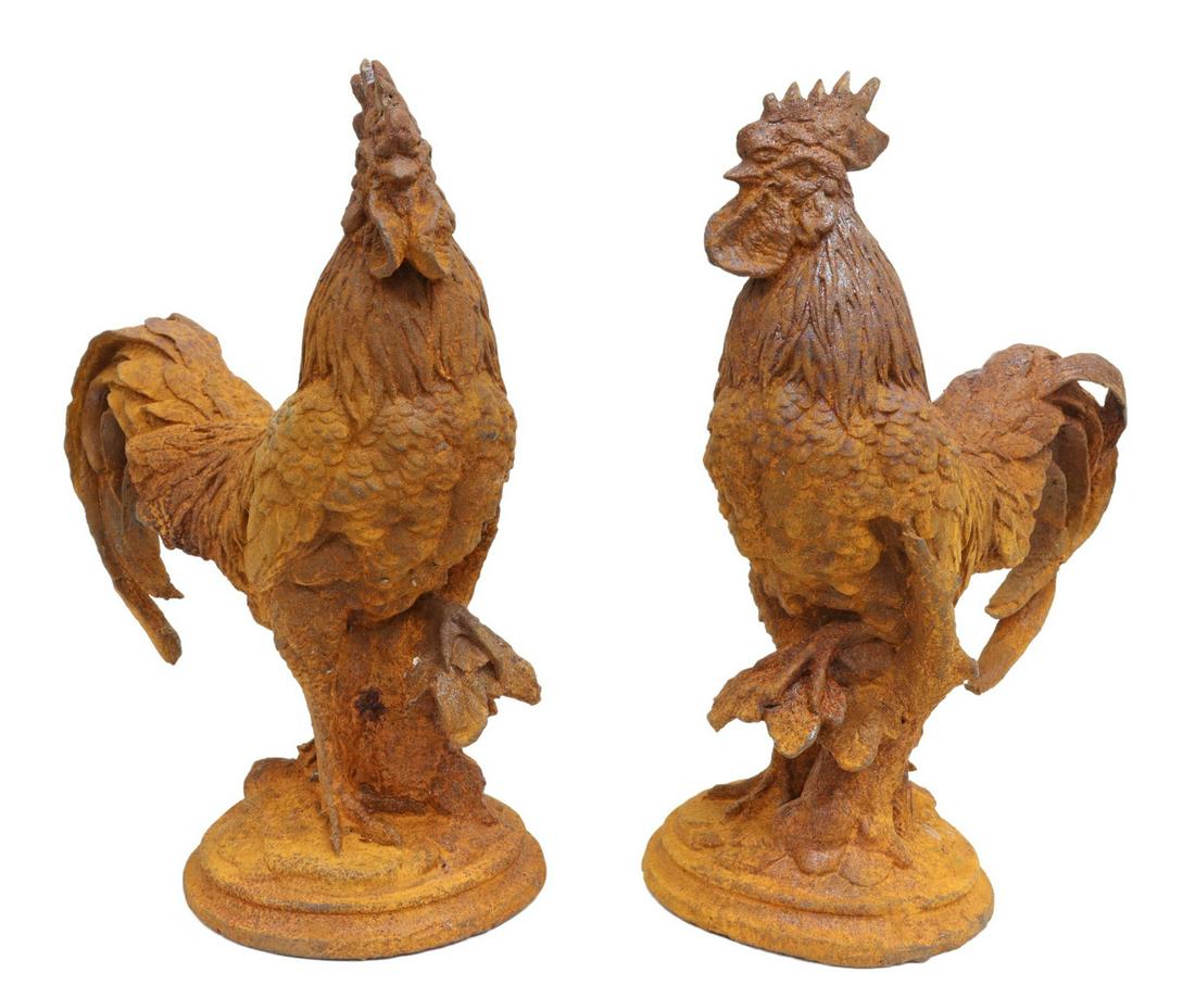 (2) CAST IRON FIGURES OF ROOSTERS/ COCKERELS (1 of 4)