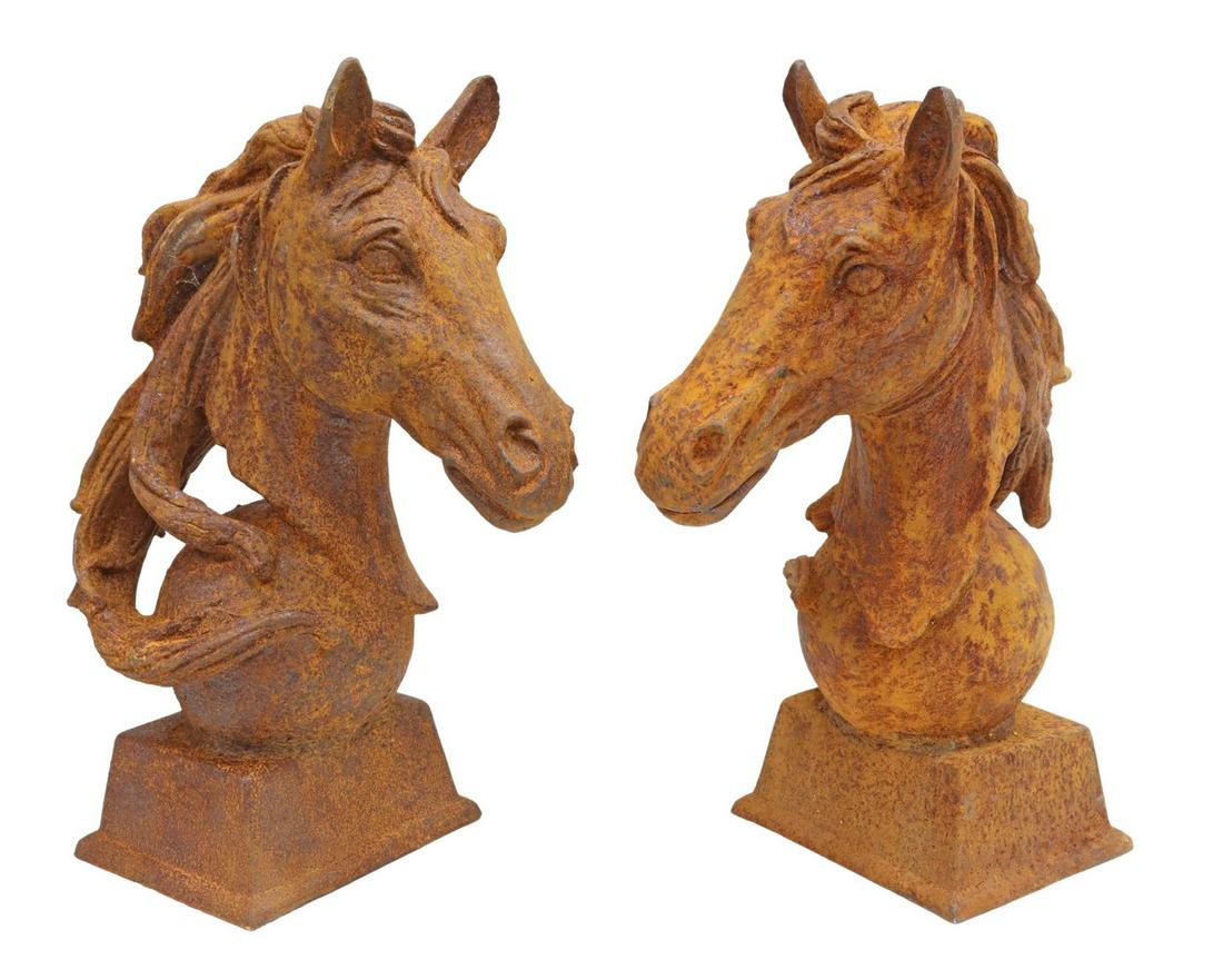 (2) CAST IRON HORSE HEAD GATE POST FINIALS (1 of 4)