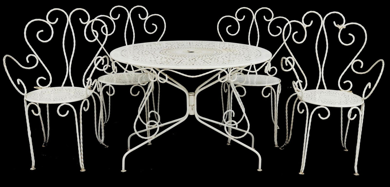 (5) FRENCH WHITE PAINTED PATIO TABLE & CHAIRS (1 of 4)