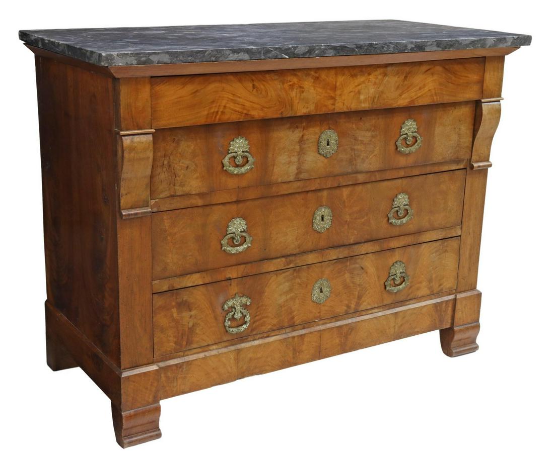 FRENCH CHARLES X MARBLE-TOP WALNUT COMMODE (1 of 5)