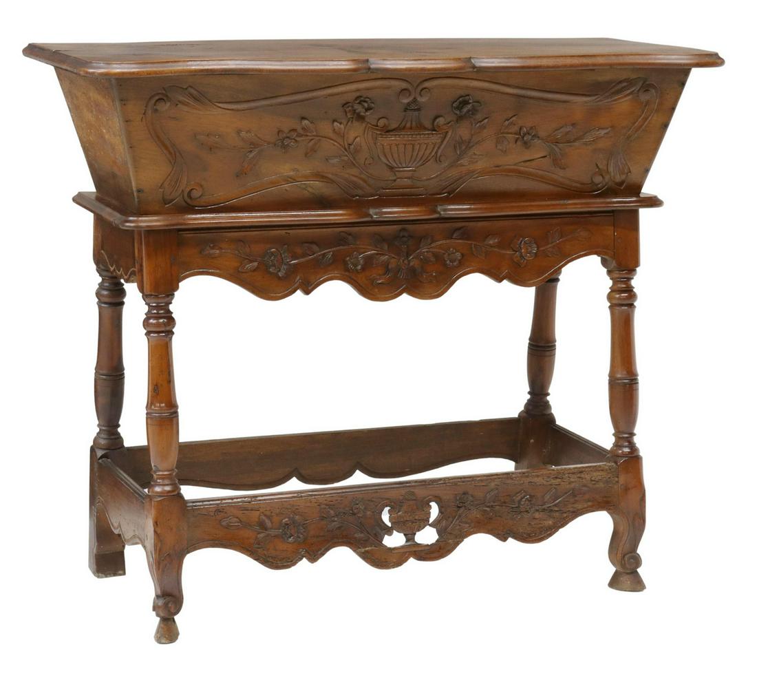 FRENCH PROVINCIAL WALNUT DOUGH BIN ON STAND (1 of 5)