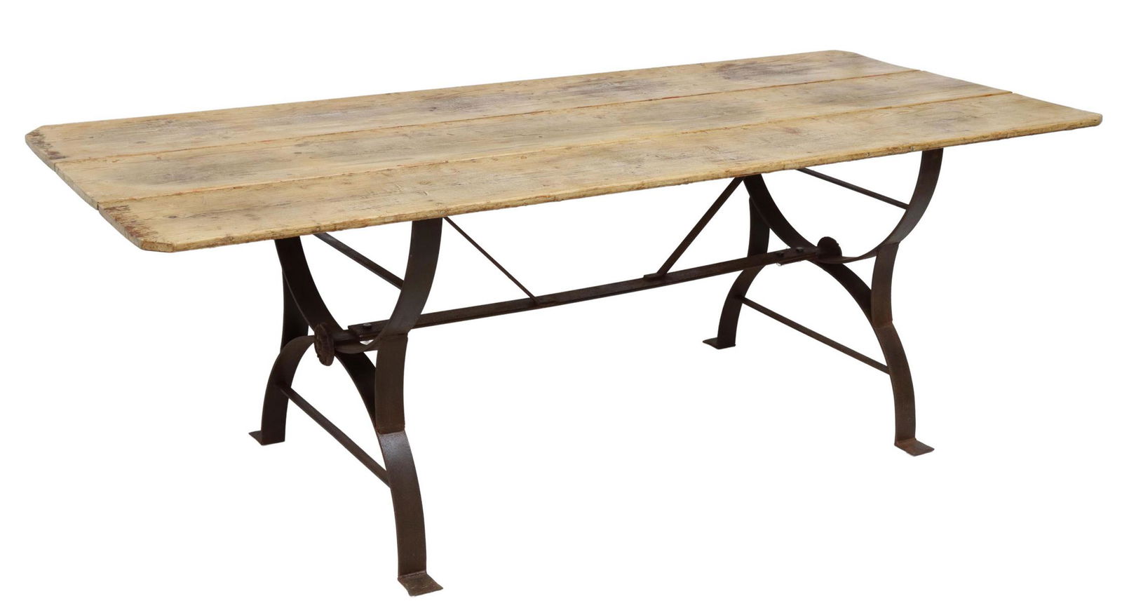 ENGLISH RUSTIC WAXED PINE IRON BASE DINING TABLE (1 of 4)