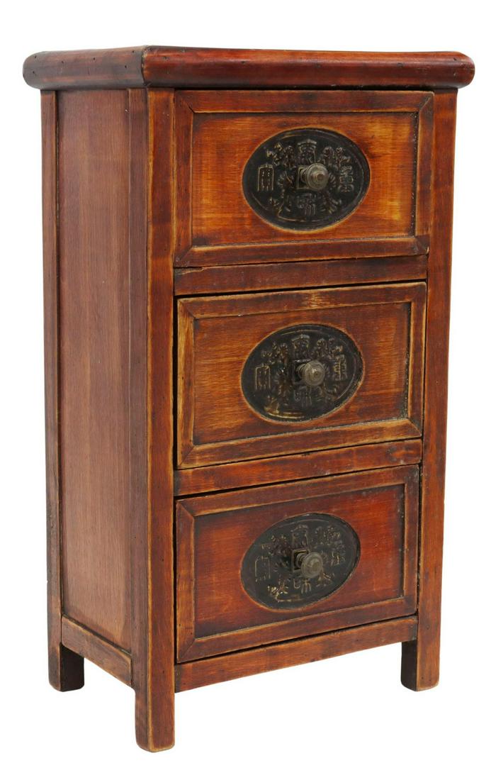 SMALL CHINESE CARVED HARDWOOD THREE-DRAWER CHEST (1 of 4)