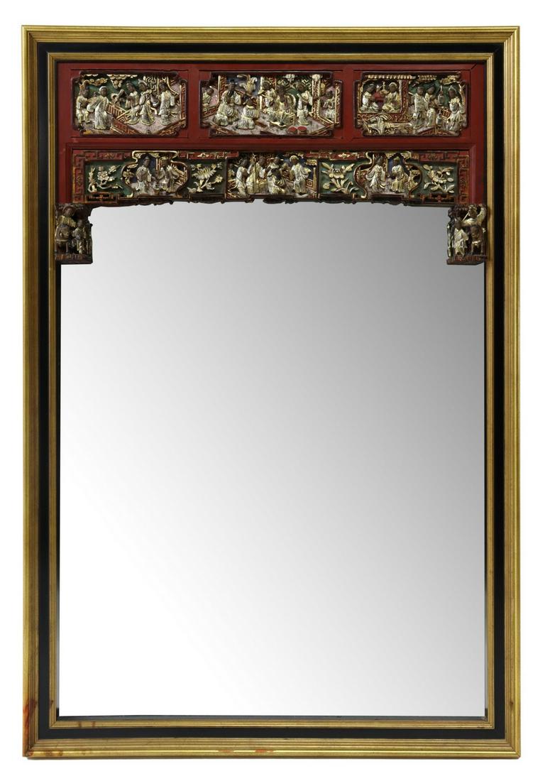 DECORATIVE CHINESE CARVED PLAQUE WALL MIRROR (1 of 3)