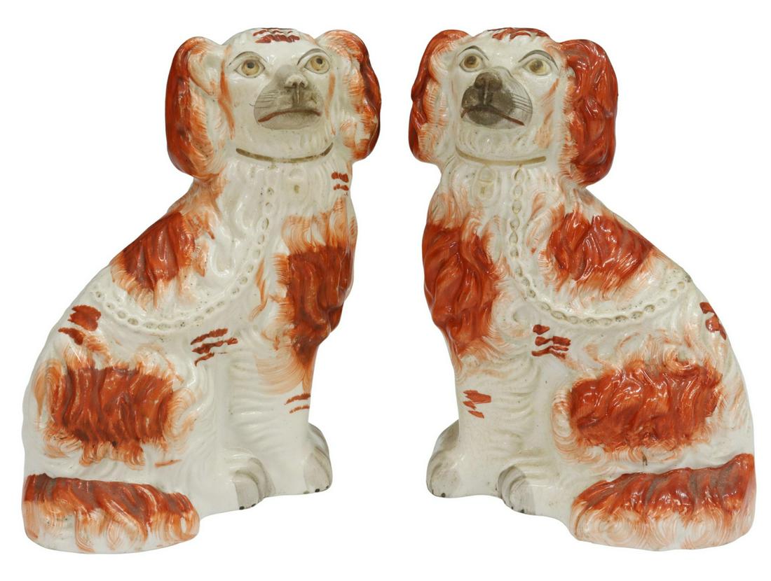 (2) ENGLISH VICTORIAN STAFFORDSHIRE MANTEL DOGS (1 of 3)
