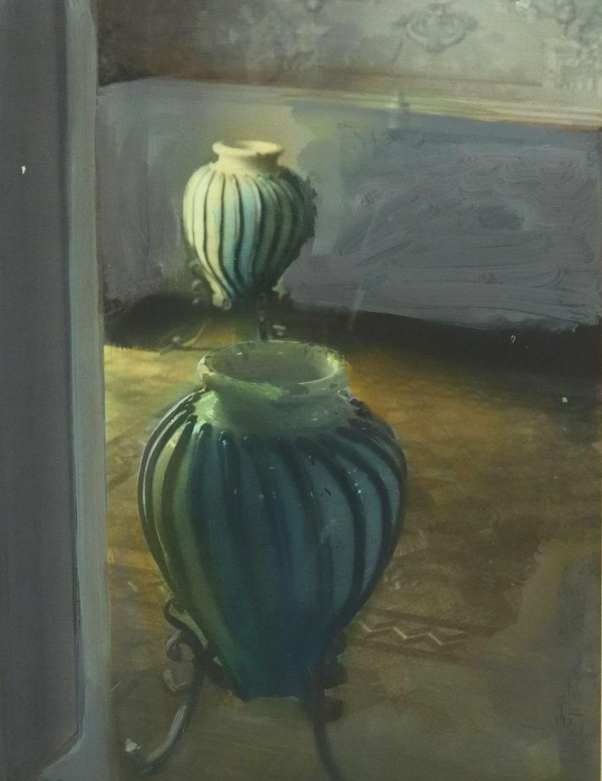 RANDY HAYES (B.1944) OIL ON PHOTOGRAPH VASES (1 of 3)
