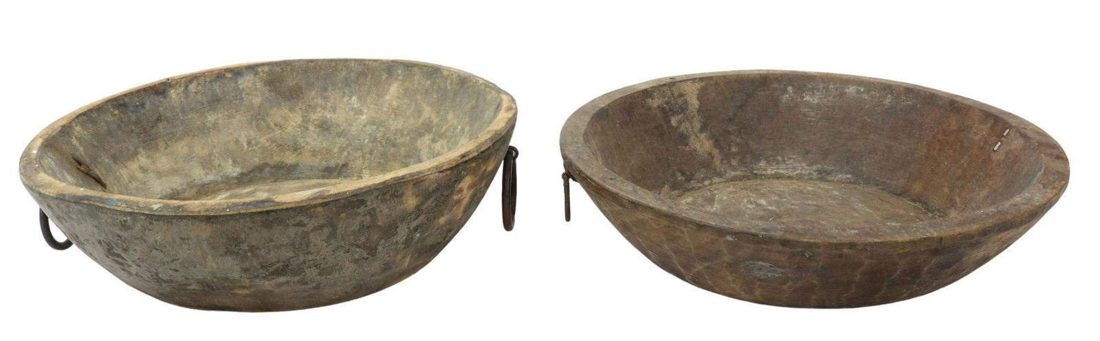 (2) RUSTIC WOODEN HANDLED BOWLS, 20TH C. (1 of 5)
