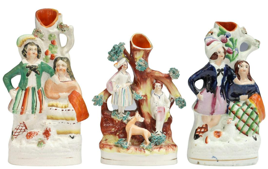 (3) ENGLISH VICTORIAN STAFFORDSHIRE SPILL VASES (1 of 3)