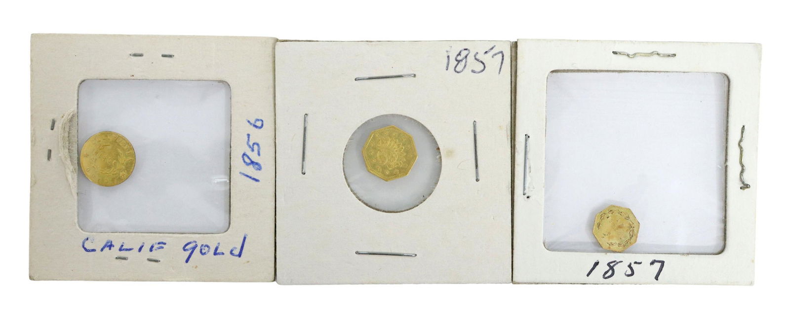 (3) CALIFORNIA GOLD OCTAGONAL,1857, 1871, RND 1856 (1 of 5)