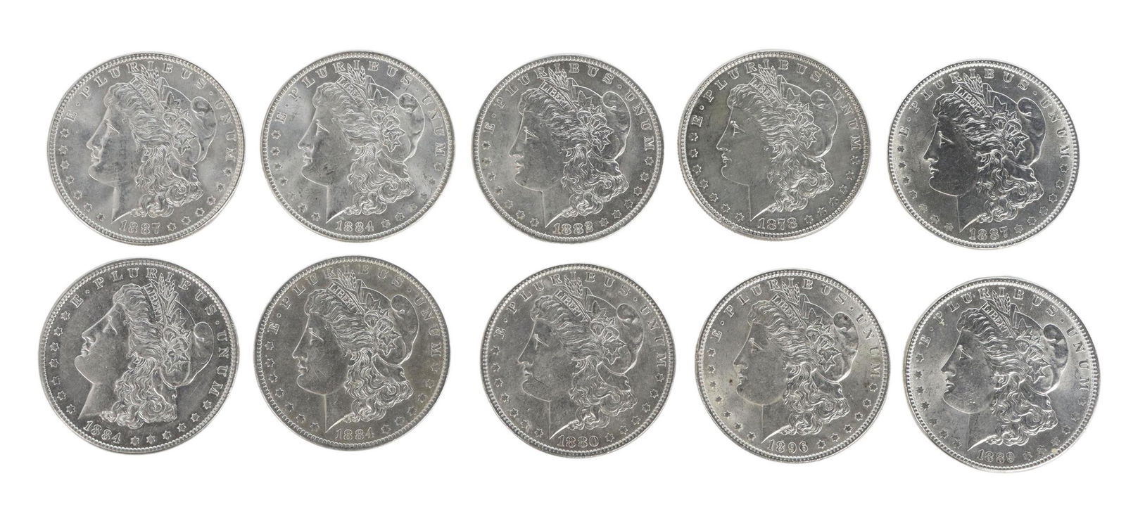 (10) U.S. MORGAN SILVER DOLLARS, UNCIRCULATED (1 of 2)