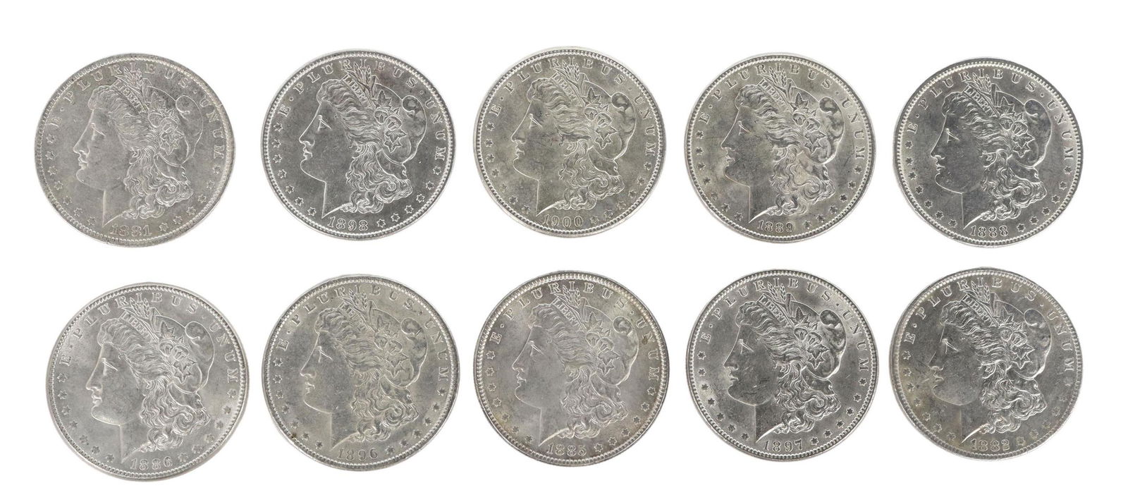 (10) U.S. MORGAN SILVER DOLLARS, UNCIRCULATED (1 of 2)
