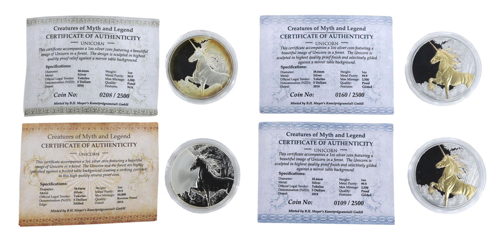 (4) ONE OUNCE SILVER UNICORN COINS, TOKELAU (1 of 2)