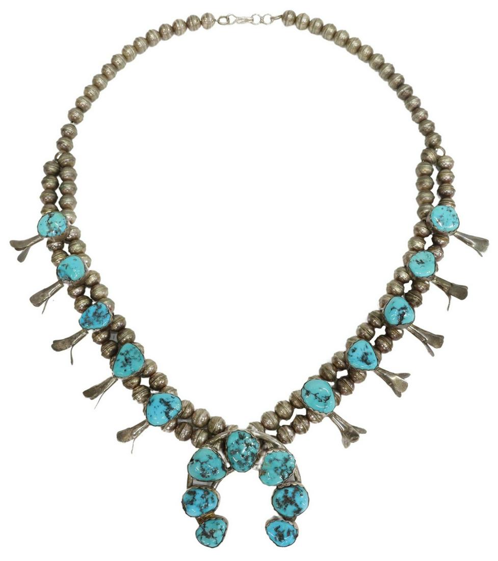 NATIVE AMERICAN TURQUOISE SQUASH BLOSSOM NECKLACE (1 of 3)