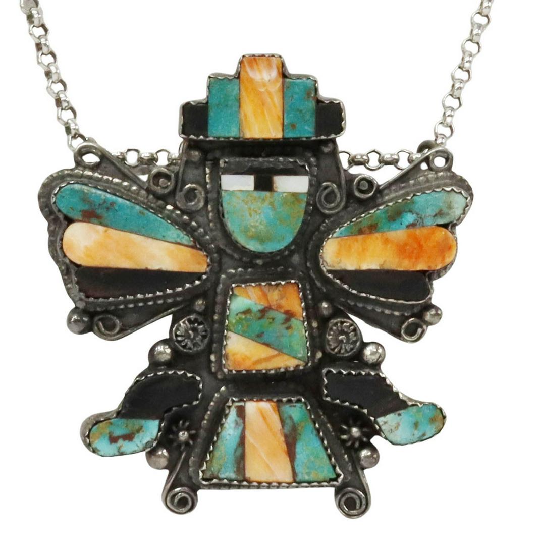 ZUNI MULTI-STONE INLAY KNIFEWING PENDANT BROOCH (1 of 5)