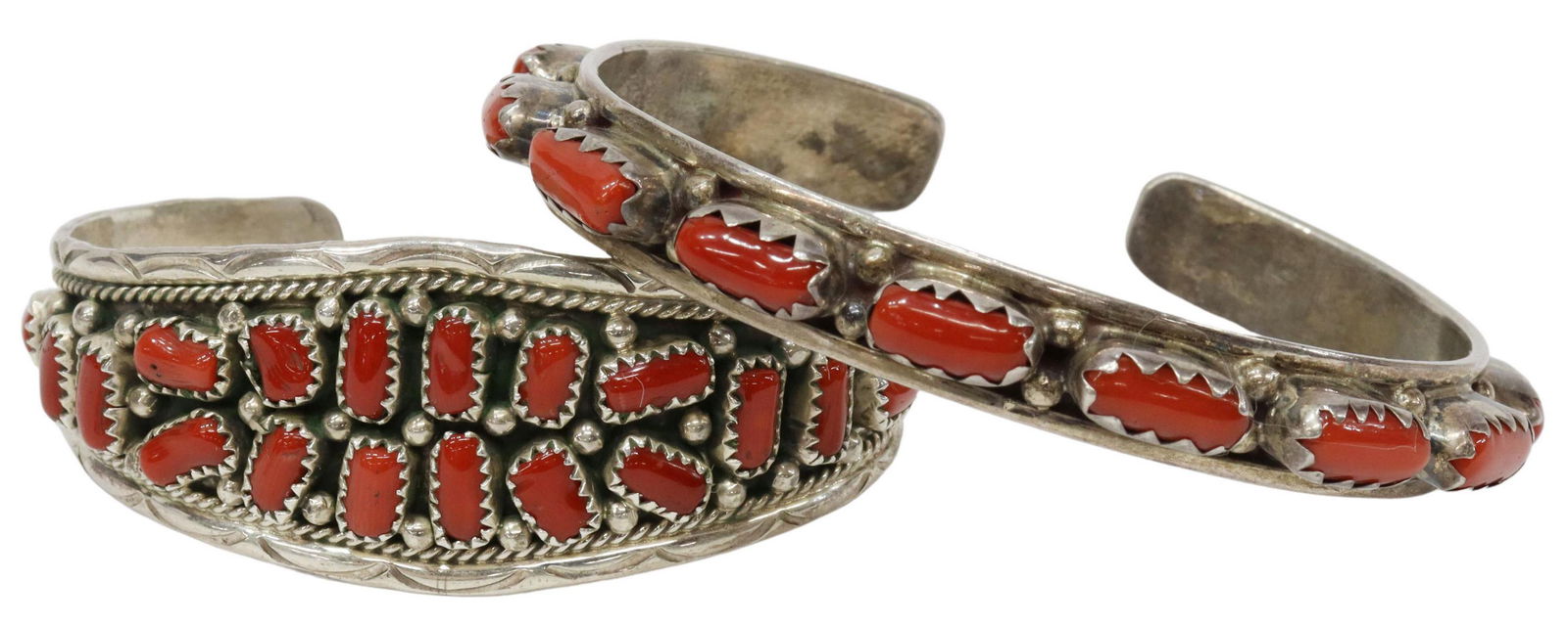 (2) SOUTHWEST STYLE STERLING & RED CORAL CUFFS (1 of 10)