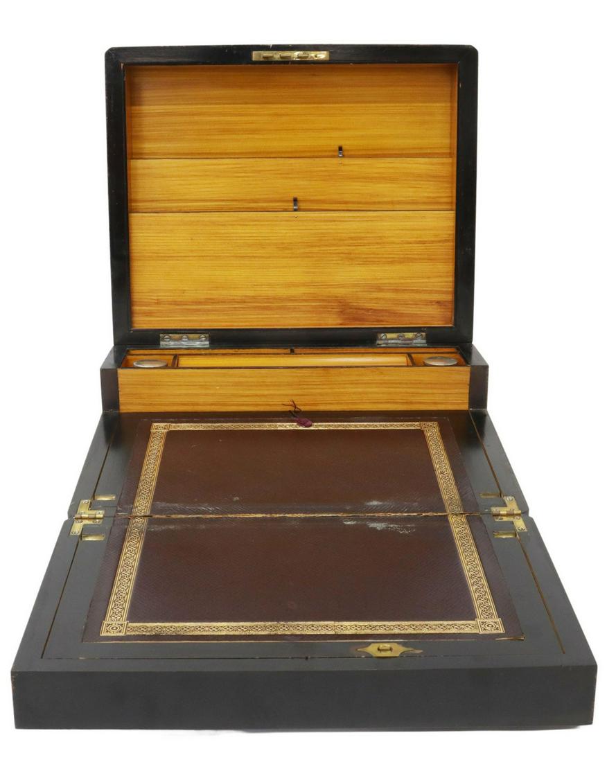 ENGLISH BURLWOOD WRITING SLOPE TRAVEL DESK (1 of 8)