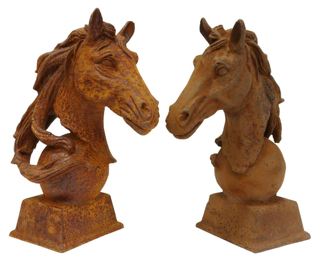 (2) CAST IRON HORSE HEAD GATE POST FINIALS (1 of 2)