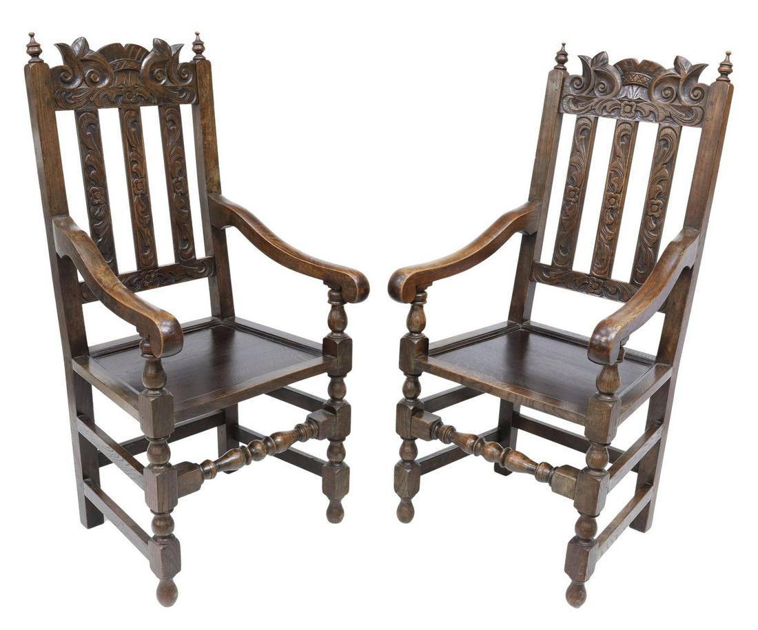 (2) ENGLISH CARVED OAK ARMCHAIRS (1 of 3)