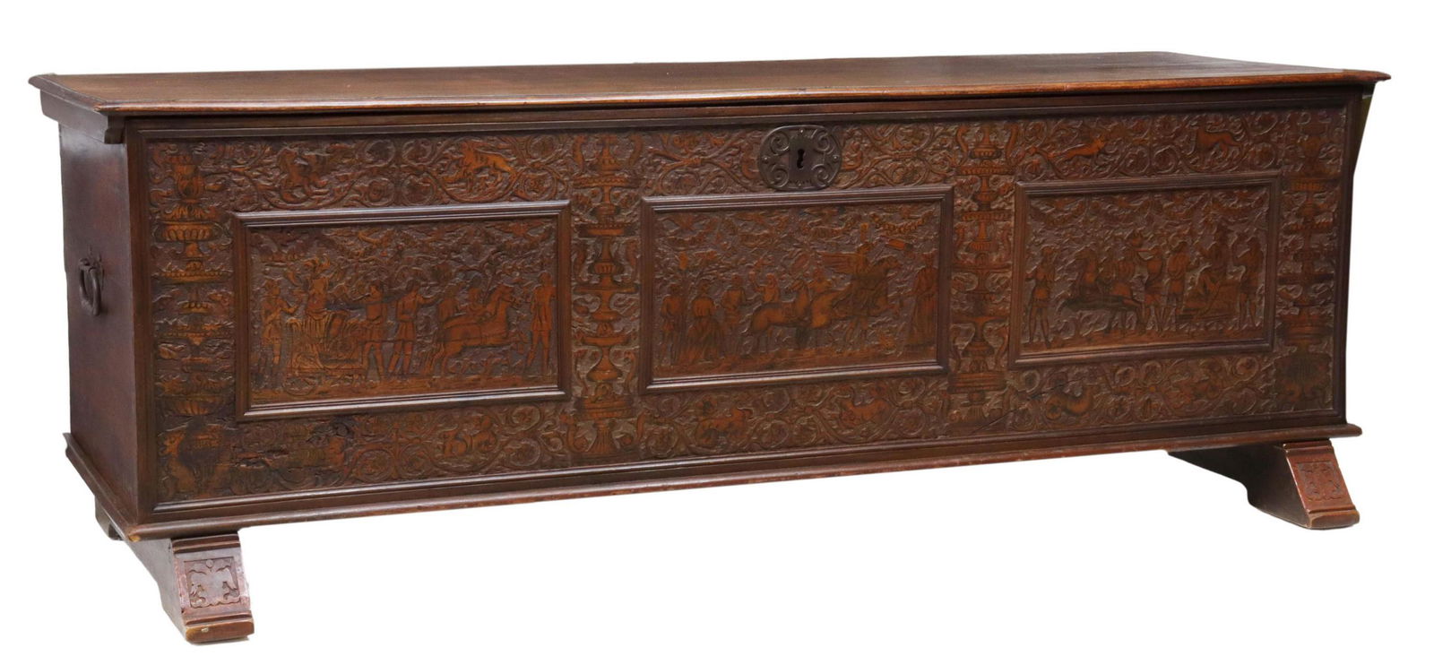 LARGE GERMAN CARVED WALNUT CASSONE CHEST (1 of 6)
