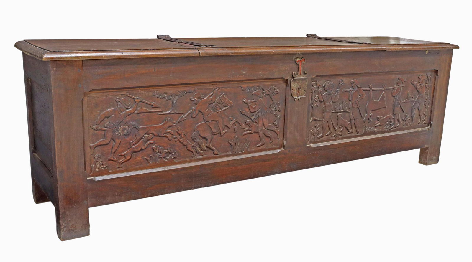 CONTINENTAL CARVED WALNUT COFFER STORAGE TRUNK (1 of 5)