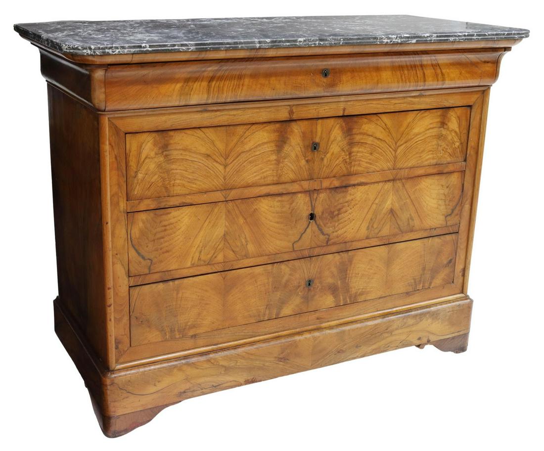 FRENCH CHARLES X MARBLE-TOP WALNUT COMMODE (1 of 4)