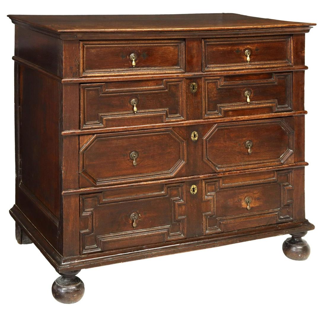 ENGLISH WILLIAM & MARY OAK CHEST OF DRAWERS (1 of 5)