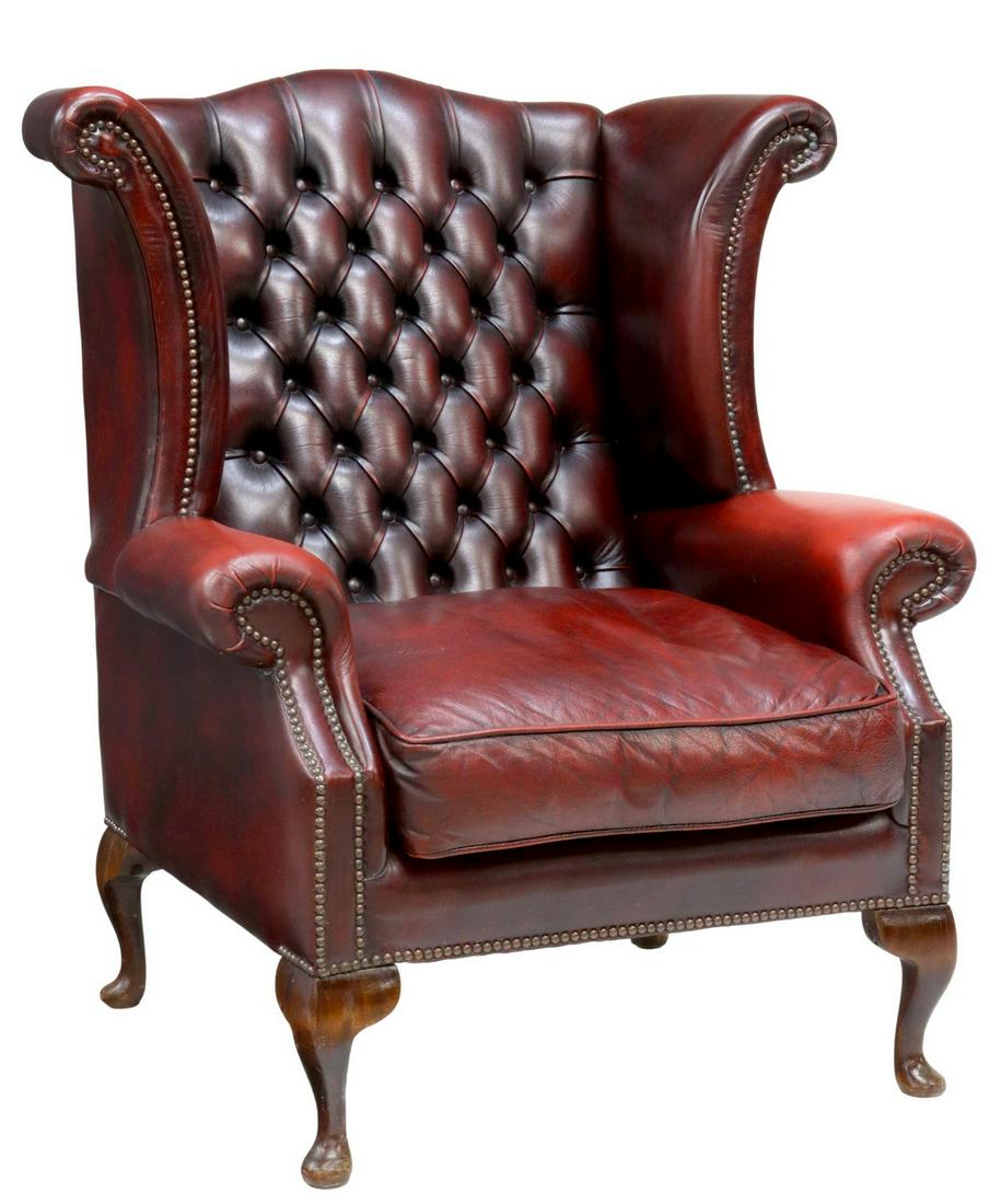 QUEEN ANNE STYLE TUFTED LEATHER WINGBACK ARMCHAIR (1 of 5)