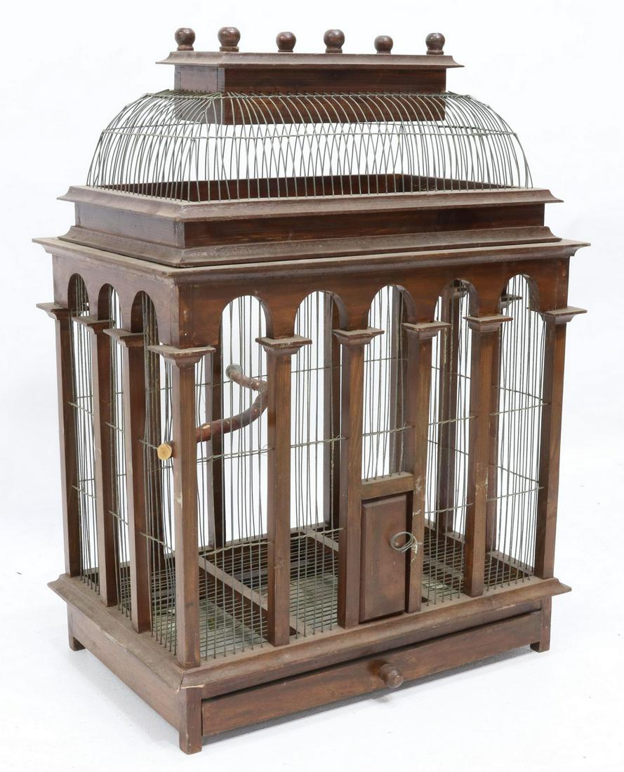 LARGE WOOD & WIRE DOME TOP BIRD CAGE (1 of 3)