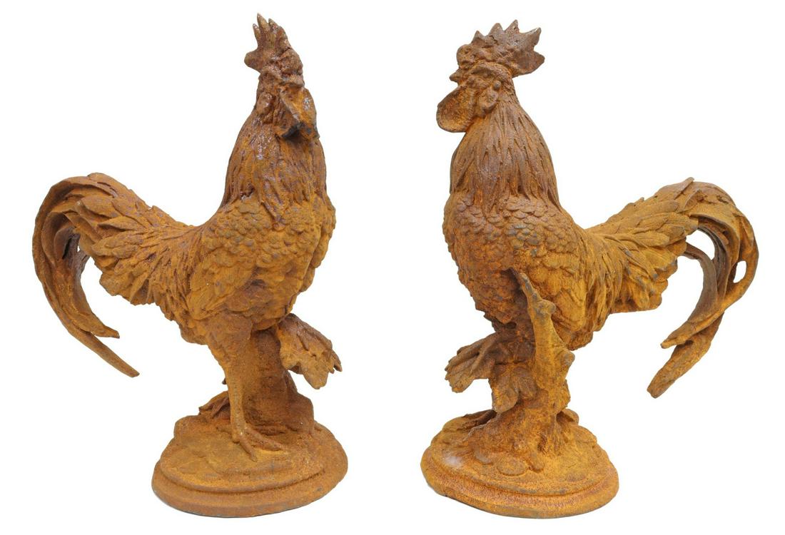 (2) CAST IRON FIGURES OF ROOSTERS/ COCKERELS (1 of 4)