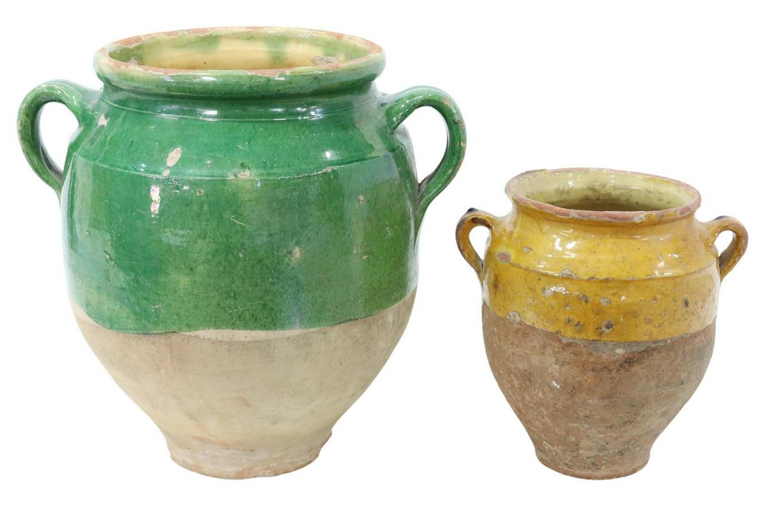 (2) FRENCH GLAZED EARTHENWARE CONFIT HANDLED JARS (1 of 2)