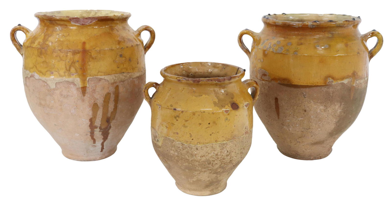(3) FRENCH GLAZED EARTHENWARE CONFIT HANDLED JARS (1 of 2)