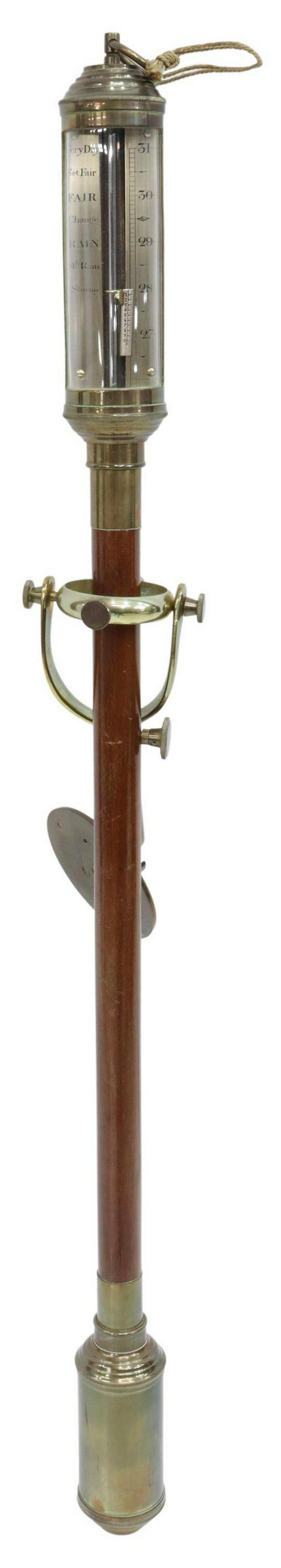 ENGLISH BRASS GIMBALED NAUTICAL STICK BAROMETER (1 of 4)