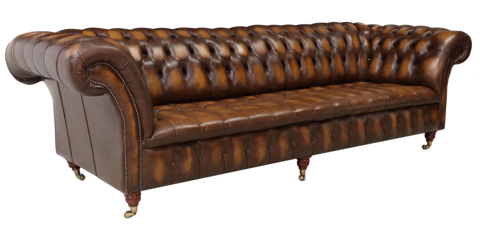 ENGLISH BUTTONED BROWN LEATHER CHESTERFIELD SOFA (1 of 3)