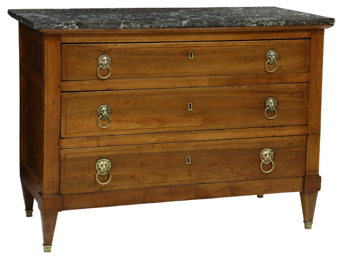 FRENCH EMPIRE STYLE MARBLE-TOP WALNUT COMMODE (1 of 5)